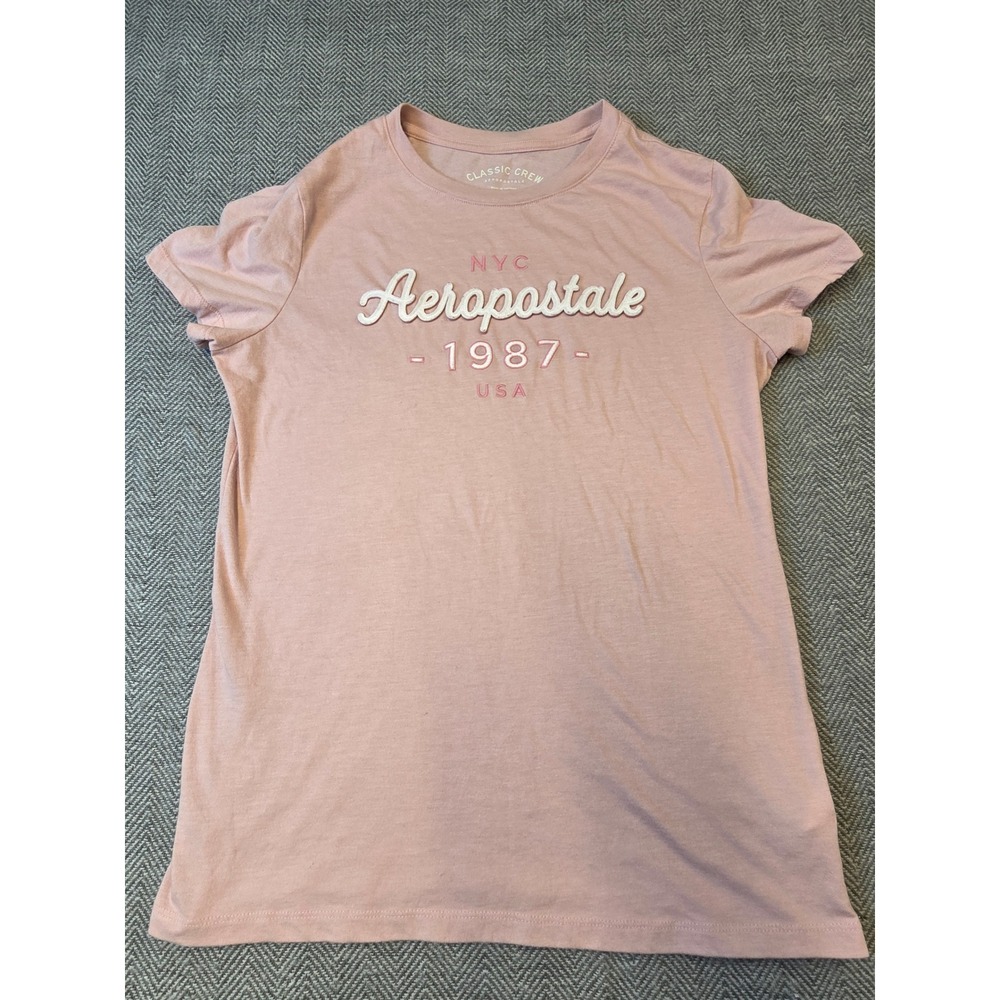 Aeropostale T-Shirt Women XL Pink Classic Fit Embroidered 1987 Crewneck Pullover
